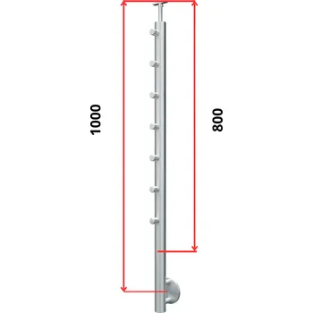 Zábradlí Hahn Steel Konfigurátor - nerezový sloupek O42,4mm - 7 x výplň O12mm - vnější, AISI 304 - brus, boční kotvení Typ držáku madla: Model 0718.242 - kulaté madlo ⌀42,4mm, Výška sloupku - nad podlahou: 800mm, Parametry sloupku pod úrovní podlahy: 60*200mm