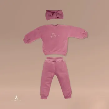 Tepláková souprava s výšivkou jména RŮŽOVÁ Velikost: 110 (4-5 let), Varianta: S mašličkou