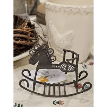 Hnědá dekorativní kovová figurka houpací koník - 9*3*6 cm