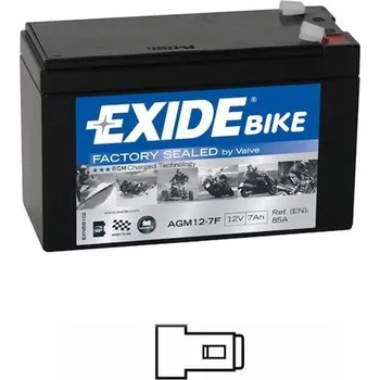 Motobaterie AGM motocyklová / moto baterie EXIDE AGM12-7F naplněná z výroby 12V 7Ah 85A , rozměry 150x65x100, polarita levá