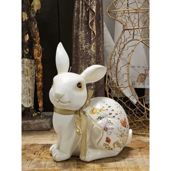 Bytová dekorace Béžová dekorace králíček zdobený květy - 15*11*20 cm