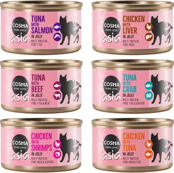 Krmivo pro kočku 6ks-6x85g Cosma Asia v želé - Mix (6 druhů)