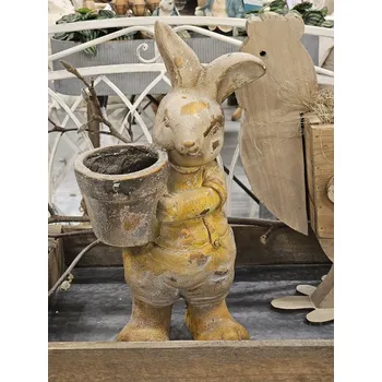 Bytová dekorace Dekorace socha králík s květináčkem - 23*18*41 cm