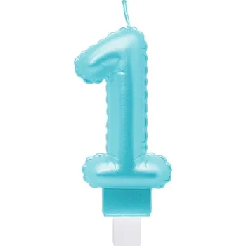 Svíčka Svíčka číslo 1, perleťová světle modrá, 7 cm