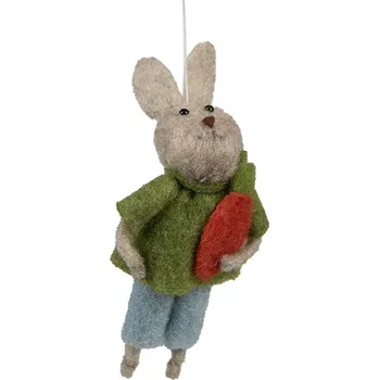 Velikonoční dekorace Šedý plstěný závěsný králíček s mrkvičkou Magiccal - 5*2*11 cm