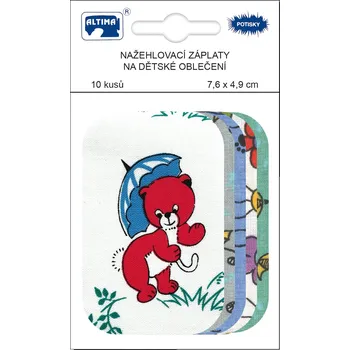 Nažehlovací záplaty s potiskem malé 10 ks - medvídek červený + mix