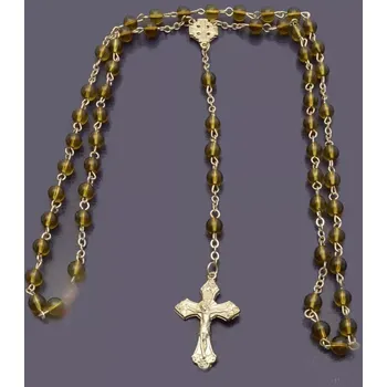 Růženec Zelený průsvitný korálkový růženec s křížem