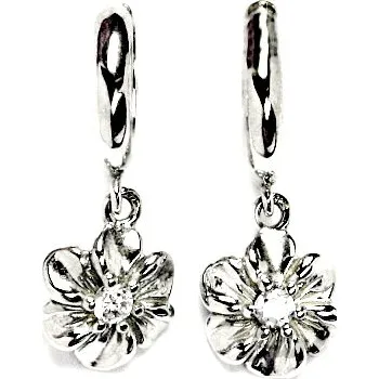 Náušnice Stříbrné náušnice kruhy kytka čirý zirkon - VE170/P1436 (Stříbrné náušnice s kytičkou a čirými zirkony)