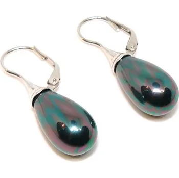 Náušnice Stříbrné náušnice slza perla majorica černá - NK1506 (Stříbrné náušnice s Majorica perlou 15x9 mm)