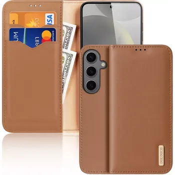 Pouzdro na mobilní telefon Pěkné kožené flip pouzdro Dux Ducis Hivo na mobil Samsung Galaxy S24 Plus Hnědé (Flipové knížkové vyklápěcí pouzdro Dux Ducis Hivo na mobilní telefon Samsung Galaxy S24+ Hnědé)