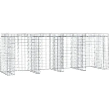 Přístřešek na popelnici Gabionová stěna na popelnice pozinkované železo 350 x 91 x 120 cm stříbrná