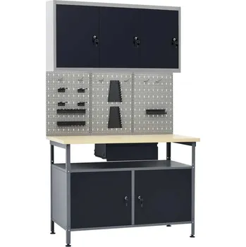 Dílenský stůl vidaXL Pracovní stůl se třemi nástěnnými panely a jednou skříňkou [3053437]