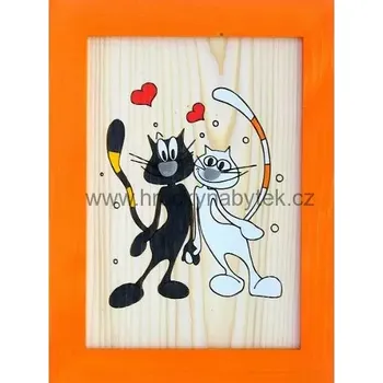 Ručně malovaný dřevěný obrázek kočky 25 x 33 cm