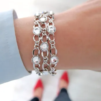 Náramek Náramek 3 řetízky Swarovski Crystal Rhodium