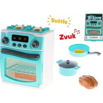 Dětská kuchyňka Kuchyňský sporák s troubou 22x17,5cm na baterie se světlem, zvukem a doplňky 18m+ v krabičce