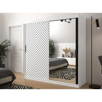 Šatní skříň Šatní skříň se zrcadlem na jedné straně Ratintu 2 200 cm, Úložný prostor: ano, Barva: bílá / bílá + černý mat MIRJAN 5903211155383