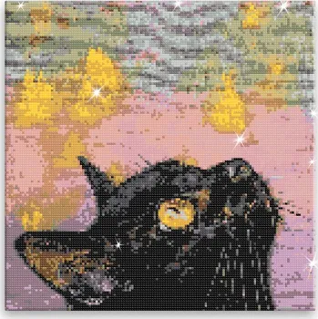 Diamantové malování Diamantové malování - Kočičí pohled vzhůru - 40x40 cm, bez dřevěného rámu - CZ výroba