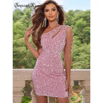 Dámské šaty Plesové mini šaty Sequins SQ570 Barva: Růžová, Velikost: M