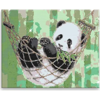 Diamantové malování Diamantové malování - Panda v houpací síti - 50x40 cm, bez dřevěného rámu - CZ výroba