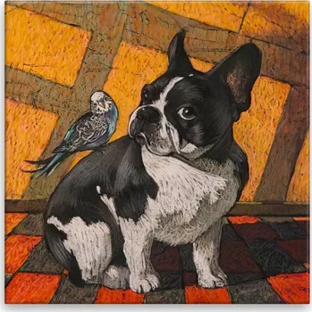 Obraz Obraz na plátně - Buldoček s ptáčkem - 40x40 cm - CZ výroba