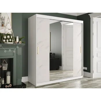 Šatní skříň Zrcadlová šatní skříň Nonnus 180 T1, Úložný prostor: ne, Barva: bílá matná / bílá mramor MIRJAN 5903211109980