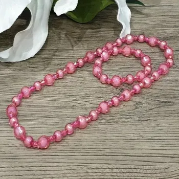 Náhrdelník Set dětské korále a náramek - korálek tmavě růžová