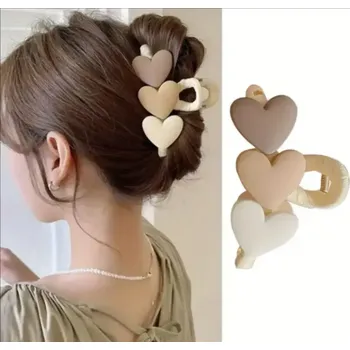 Velký skřipec do vlasů se srdíčky v přírodních barvách (Vlasové doplňky )