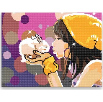 Diamantové malování Diamantové malování - Dívka s králíčkem - 40x30 cm, plátno vypnuté na rám - CZ výroba