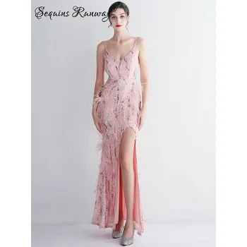 Dámské šaty Maxi klubové šaty Sequins SQ735 Barva: Růžová, Velikost: XL