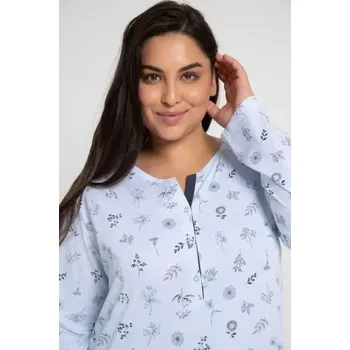 Dámská noční košile Taro, dámská noční košile 3011-Magnolia, dlouhý rukáv, světle modrá, vel. XXL