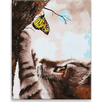 Obraz Obraz na plátně - Kočka s motýlem - 40x50 cm - CZ výroba