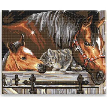 Diamantové malování Diamantové malování - Šťastní ve stáji - 50x40 cm, plátno vypnuté na rám - CZ výroba