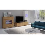 Obývací stěna Bralani VII, Barva: dub zlatý / bílá + bílý lesk, Osvětlení: osvětlení LED - modré MIRJAN 5902928220506