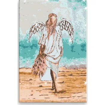 Diamantové malování Diamantové malování - Anděl v písku s kytkou - 40x60 cm, bez dřevěného rámu - CZ výroba