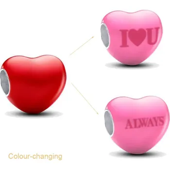 Přívěsek Charm Sterlingové stříbro 925 Srdce, mění barvu na teplo a nápis, korálek na náramek láska