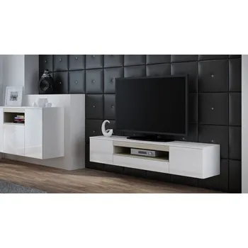 Jídelní stůl ImportWorld RTV stolek závěsný Julča, bílá matná/bílý lesk/vložka dub sonoma