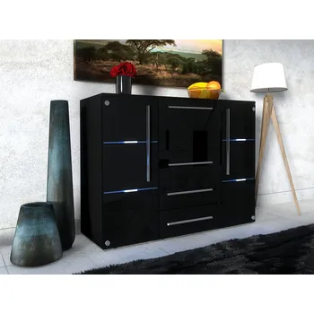 Komoda Komoda Brita, Barva korpusu: černá, Barva dvířek: černá lesk, Barva šuplíků: černá lesk MIRJAN 5902928083224