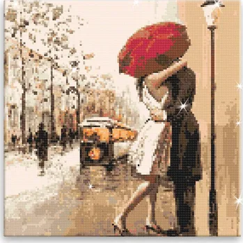 Diamantové malování Diamantové malování - Pár pod deštníkem - 40x40 cm, bez dřevěného rámu - CZ výroba