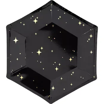 Talíř Talířky papírové černé "Let´s celebrate" 20 cm - 6 ks