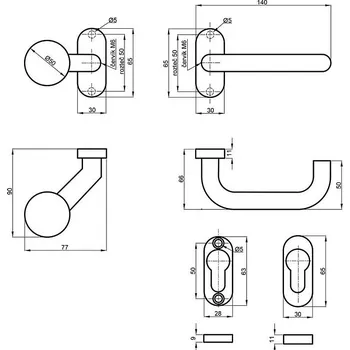 Dveřní kování Kování HELEN FAB ovál otoč. koule vyosená, P klika, NEREZ (Dveřní kování HELEN FAB ovál otoč. koule vyosená, P klika, NEREZ)