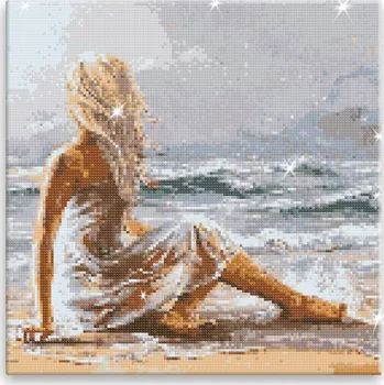 Diamantové malování Diamantové malování - Dívka na pláži - 40x40 cm, bez dřevěného rámu - CZ výroba