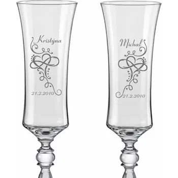 Sklenice Svatební skleničky na sekt Srdce nekonečno, 2 ks (Do poznámky v nákupním košíku napište jména novomanželů a datum svatby)