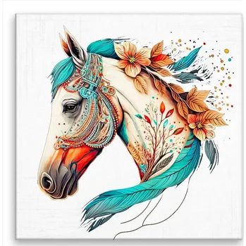 Obraz Obraz na plátně - Kůň s květy - 40x40 cm - CZ výroba