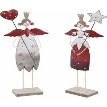 Vánoční dekorace Dekorace anděl s hvězdou/srdcem na podstavci, červená/bílá, 13x37x5,5cm, balení obsahuje 2 kusy!|Ego Dekor