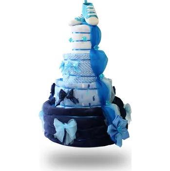 plenkový dort Návštěva porodnice - Čtyřpatrový plenkový dort pro chlapce- modrý 1 1