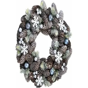 Vánoce Věnec PINE s vločkami, přírodní/šedá/bílá, 34x34x8cm, ks|Ego Dekor