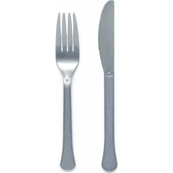 Příbor Plastové příbory stříbrné 24 ks