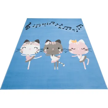 Koberec Dětský koberec Jolly Kids - kočičky 2 - modrý Rozměr koberce: 80x150 cm