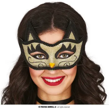 Karnevalová maska Guirca Glitrovaná zlatá maska ​​- Kočka