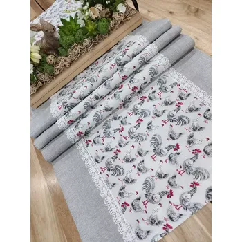 ubrus Běhoun - kohoutci na šedé v kombinaci s šedou